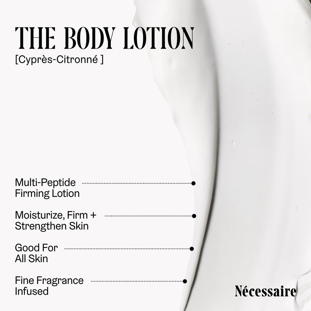 Nécessaire The Body Lotion Cyprès-Citronné – Multi-Peptide Moisturizer - Firming Body Lotion for Women + Men. 2.5% Niacinamide. Dermatologist-Tested, Vegan. Hypoallergenic for Sensitive Skin. 15.2oz