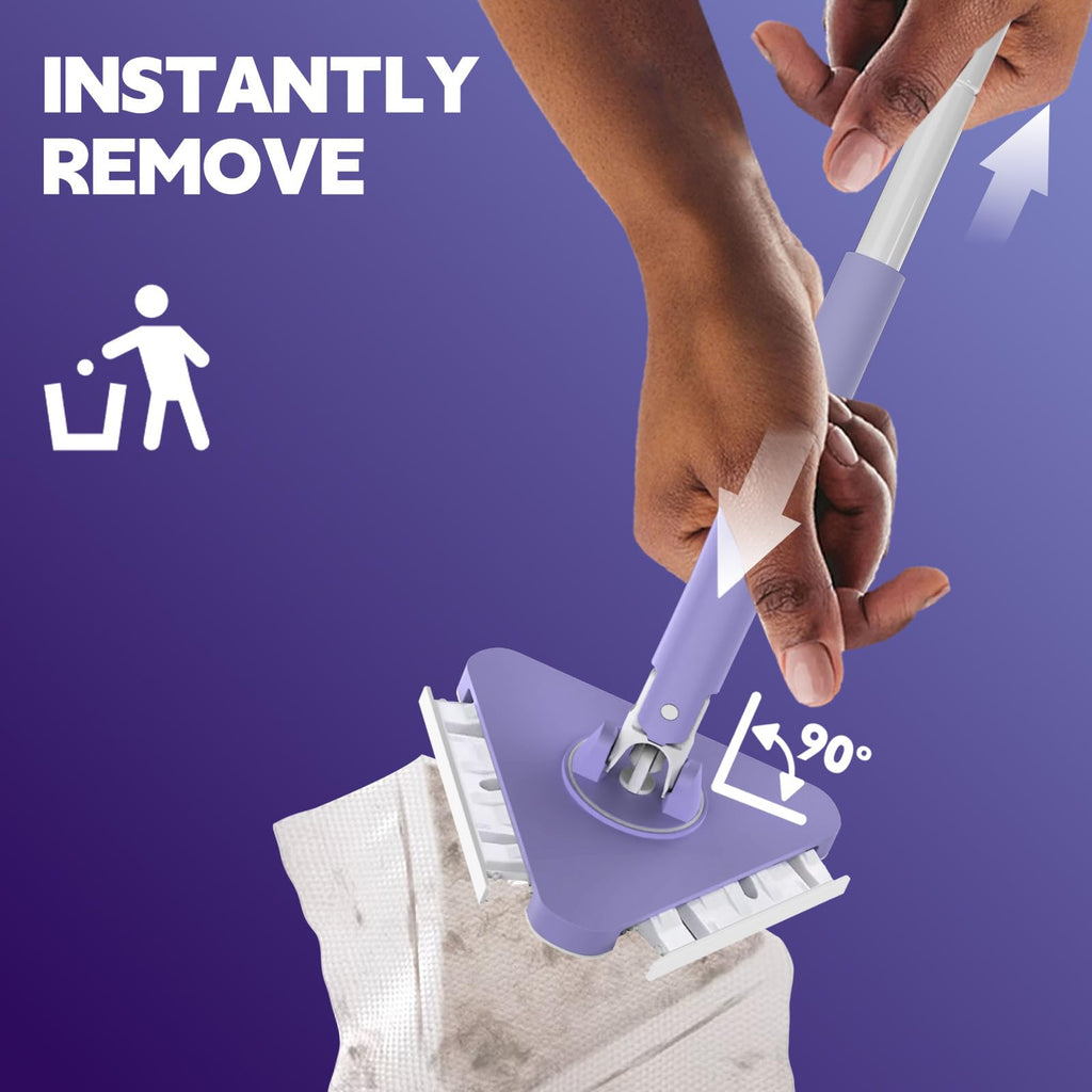 ClicLak Wall Cleaner Mop, Instantly Attach & Remove Cloth Touch-Free, Triangular Clamp Clip Ceiling Cleaning Duster with 67 Inches Handle, 5 Dry Cloths for Walls, Window, Floor, Baseboard