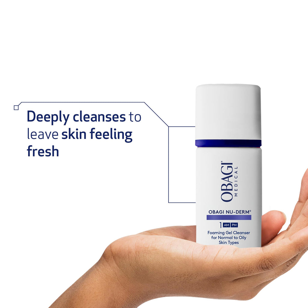 Obagi Nu-Derm Foaming Gel Cleanser Value Set – Cleanses Pores & Remove Makeup, Dirt, & Excess Oil – Classic 6.7 oz & 2 oz Travel Size