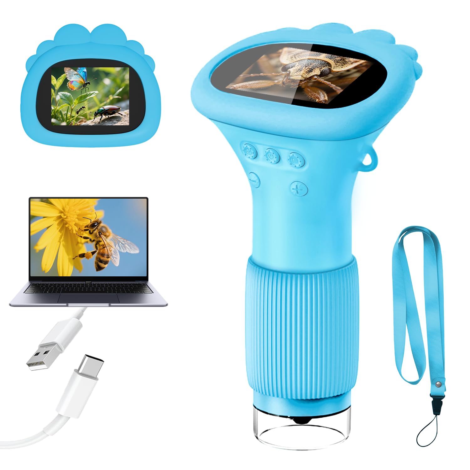 Acoath Microscope for Kids, 1000X Handheld Digital Miniscope with 2.0" Screen, Portable Pocket Microscope Education Toys Gifts for Age 3 4 5 6 7 8 9 10 Girls Boys