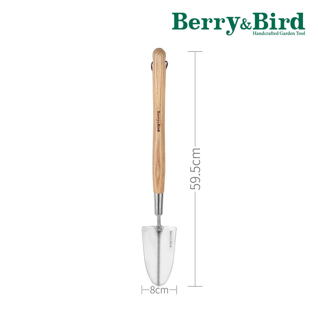 Berry&Bird Stainless Steel Gardening Trowel, 23.43in Ash Wooden Long Handle