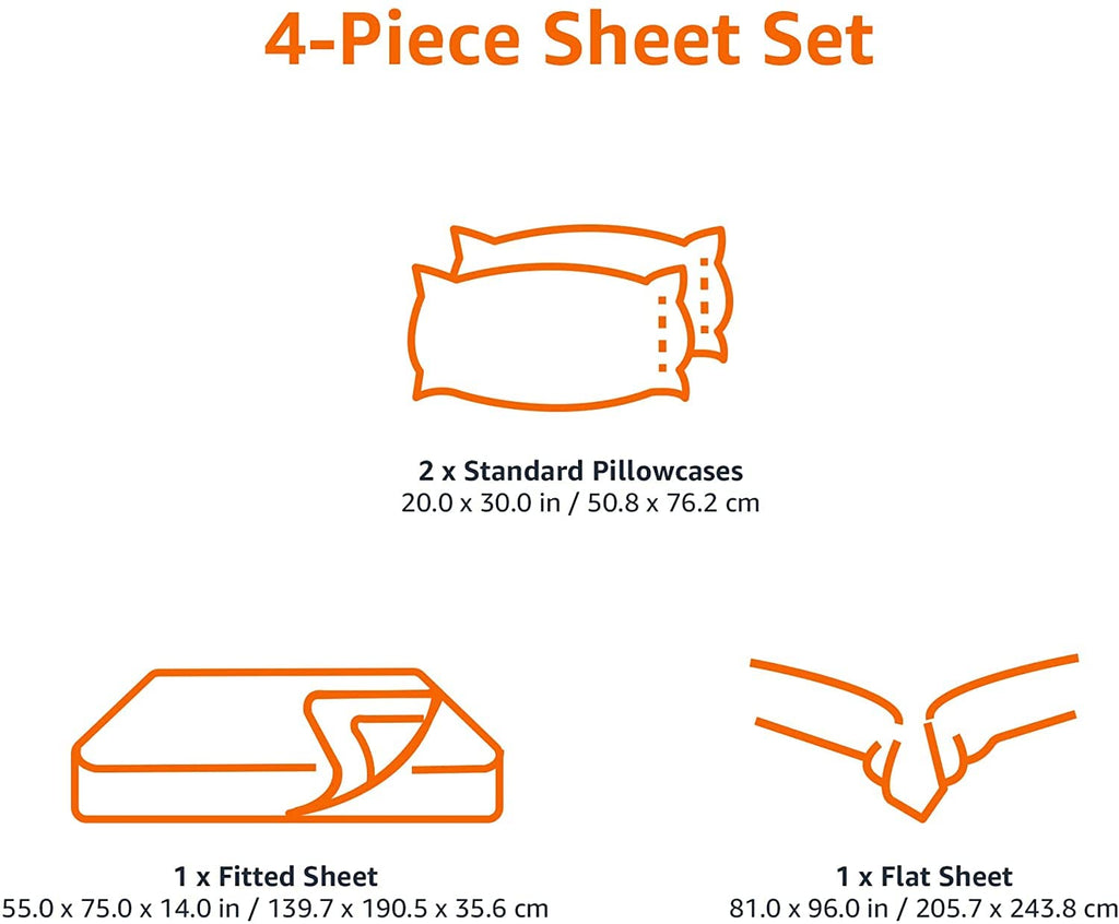 Amazon Basics Lightweight Super Soft Easy Care Breathable Microfiber 4-Piece Bed Sheet Set with 14-Inch Deep Pockets, Wrinkle Resistant, Full, Black, Solid