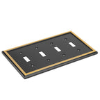 Pearled Frame Decorative Wall Plate Switch Plate Outlet Cover (Quad Toggle, Black & Dark Golden)