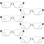 LUR READING GLASSES 6 Pack Spring Hinge Comfort Plastic Readers (Clear)