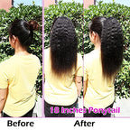 Kinky Straight Ponytails Human Hair 10A Grade Drawstring Ponytail Extension Yaki Straight Clip in Pony Tail for Black Women Natural Black Hair Pieces (18 Inches)