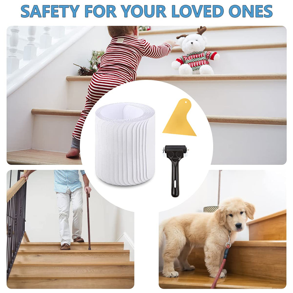 Butizone Non Slip Stair Treads 32"x4", Clear Anti Slip Strips for Wooden Steps Indoor, Transparent and Waterproof Grip Tape, Safety for Elderly, Children, and Dogs,18-Pack