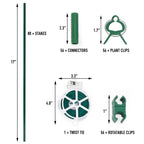 MAXPACE 249pcs Garden Stakes Kit: Includes 80 Sets of Fiberglass Plant Sticks Supports & Accessories for DIY 4ft, 5ft, 6ft, 7ft Stakes for Tomato, Vegetables, Indoor & Outdoor Gardening Supplies