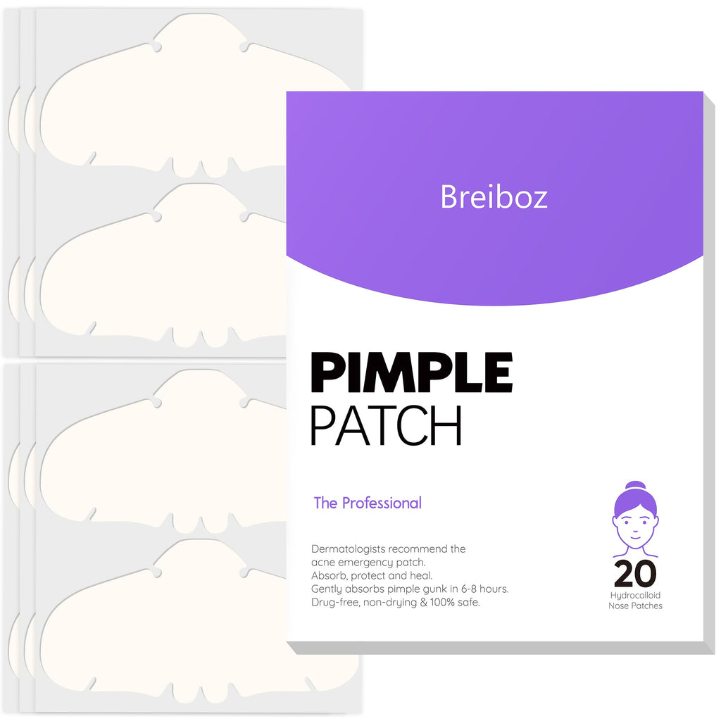 Breiboz Pimple Patches for Nose, Nose Pore Patches, XL Hydrocolloid Acne Patches Cover Zit Blemishes & Absorb Oil with Tea Tree, Salicylic Acid & Cica Oil | 20 Patches