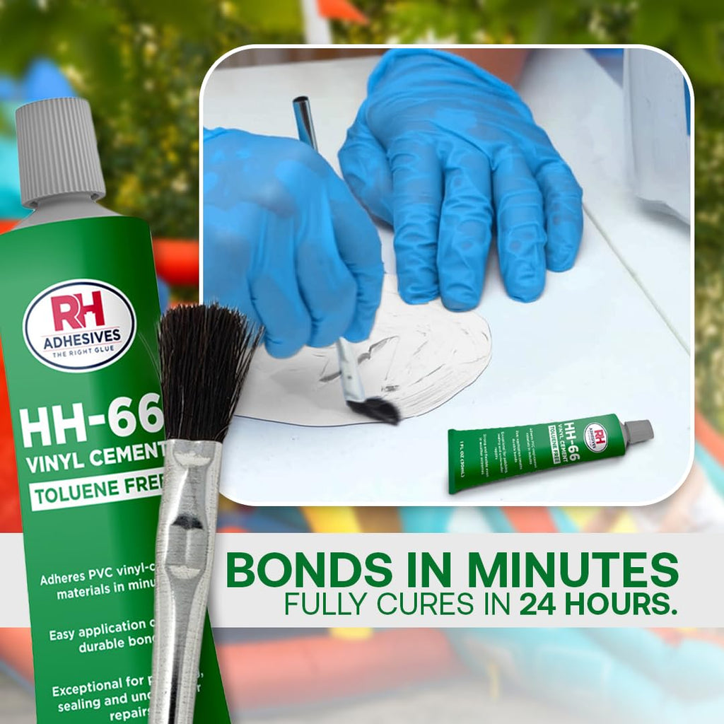 RH Adhesives Vinyl Patch Kit with 10" x 10" Reinforced Flexible PVC, 1 oz. Tube of HH-66 TF Vinyl Cement, Applicator Brush, Alcohol Wipes (White, Midweight PVC (14 oz.))