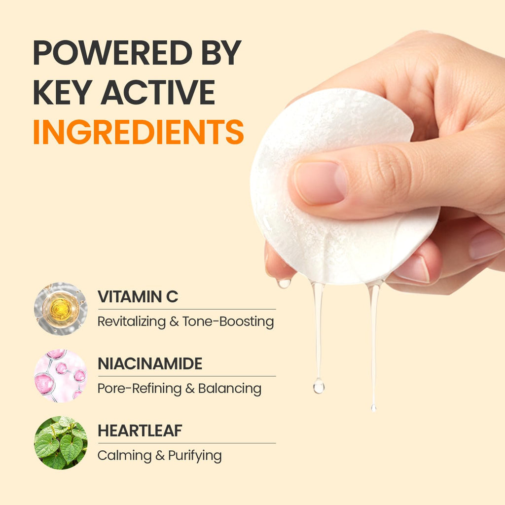 Boosting Toner Pads for Face Oily Skin Korean, #OOTD Vitamin C Niacinamide Heartleaf Hydrating Calming Redness, Vitamin C Toner Pad 70Pads 4.05oz 120ml