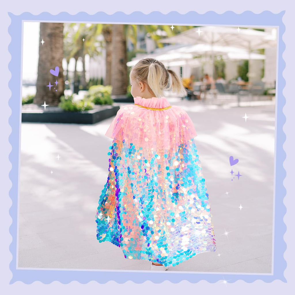 Meland Princess Dress Up for Girls 3-8, Mermaid Cape with Crown, Dress Up Clothes for Girls Birthday Gift, Christmas, Halloween Role Play Costumes, Toys for Kids Toddlers Pretend Play