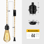 LYOOWNG 2Pack Plug in Pendant Light Cord, Farmhouse Hanging Lights with Plug in Cord, 15FT Hemp Rope Plugin Hanging Light Cord Kit with On/Off Switch, E26 E27 LightSocketCord