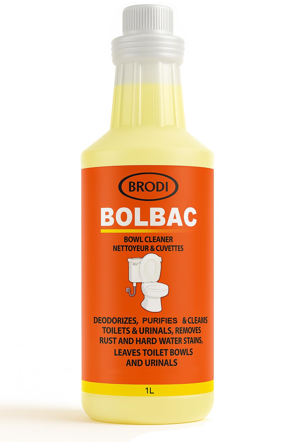 Brodi BolBac Heavy Duty Toilet Bowl Cleaner, High-Power 25-30% HCI Formula, Fast Lime & Rust Removal, Fixture-Safe, Removes Odor-Causing Build-Up (Pack of 1)