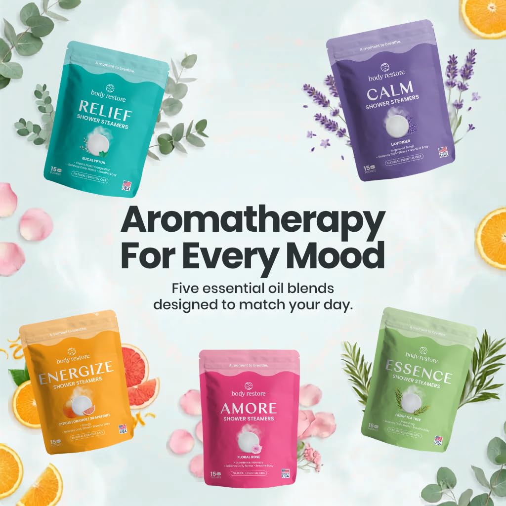 BodyRestore Shower Steamers Aromatherapy, Self Care Gifts, Relief 15 Pack