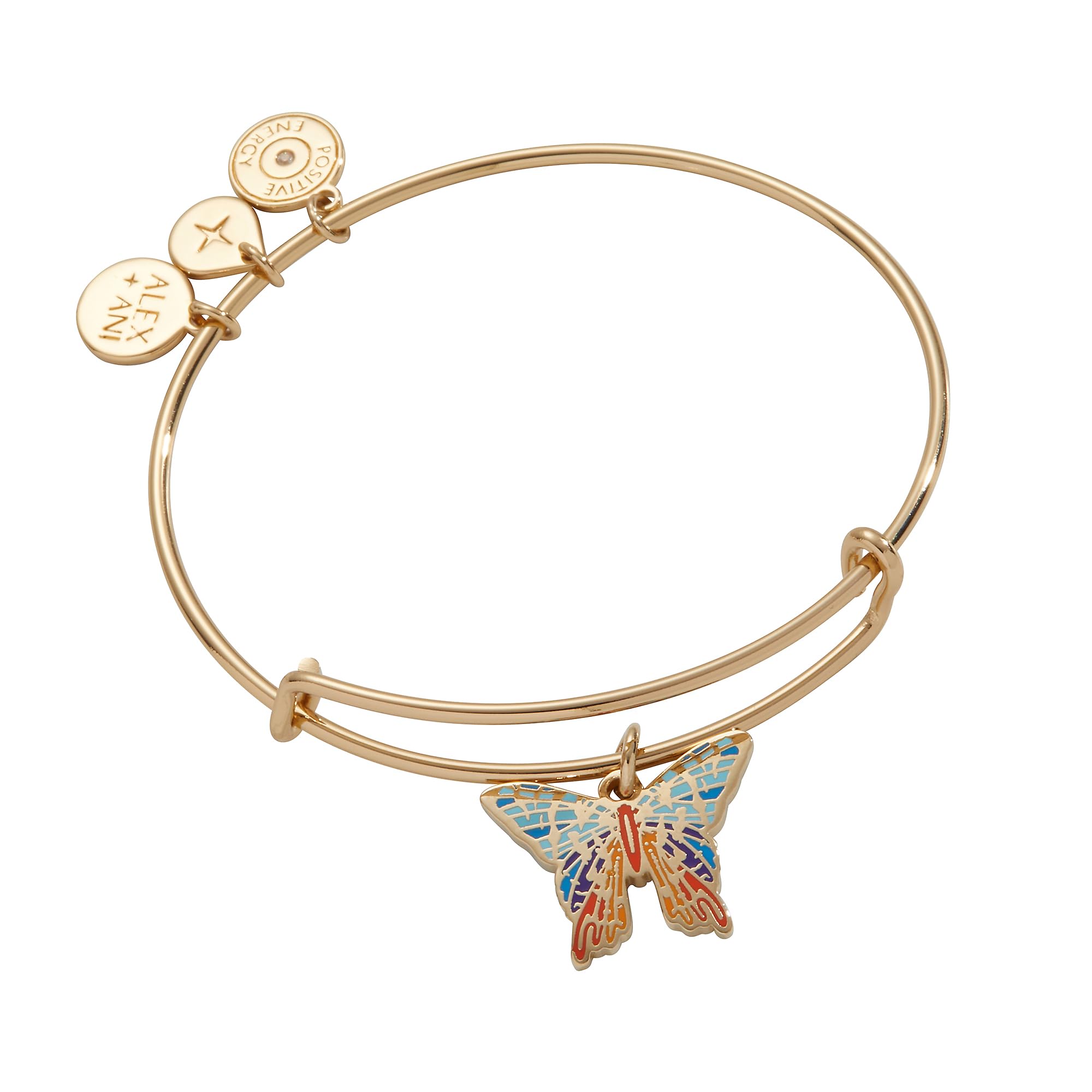 Alex and Ani Chrysiridia Rhipheus Butterfly Charm Bangle - Adjustable Gold Plated Bracelet for Women, Transformative Design with Enamel Charm, Nickel-Free