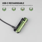ThruNite Ti Keychain Flashlight, USB-C Rechargeable Mini Flashlight, 650 Lumens with Magnetic Tailcap, IPX-6 Waterproof EDC Pocket Light for Camping, Everyday Carry (Dark Green)