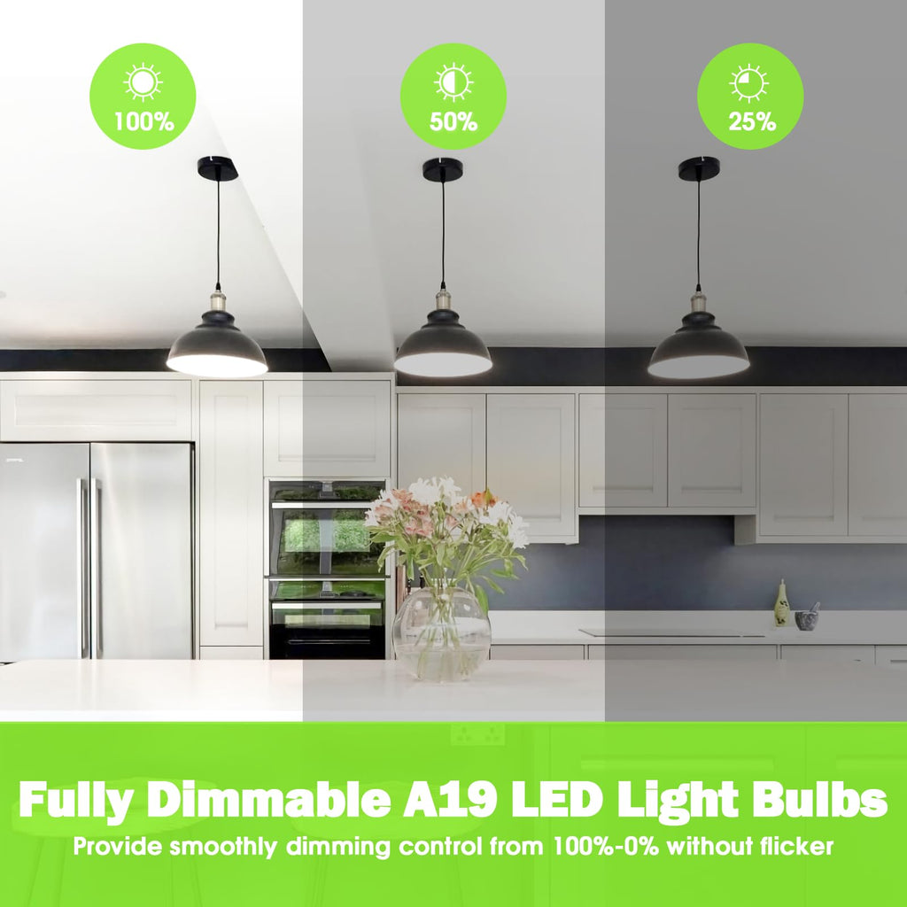 Maylaywood A19 LED Light Bulb, 60 Watt Equivalent, 4000K Neutral White, 900LM, E26 Base, Dimmable, 9W Bright White, 4-Pack