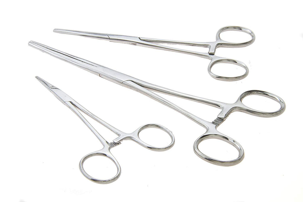 Apical 6-Piece Hemostat Forceps Set - Stainless Steel Straight & Curved Clamps, 6 Piece Multi-Purpose Locking Forceps for Fishing, Crafts, Medical, and Hobby Use (8", 6.25" and 5")