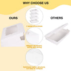 TOMNK 80pcs Cookie Boxes with Window, 12x8x2.5 Inches 4 Style Bakery Boxes, Large White Treat Containers for Chocolate Strawberries, Cakes, Donuts, Muffins and Pastries