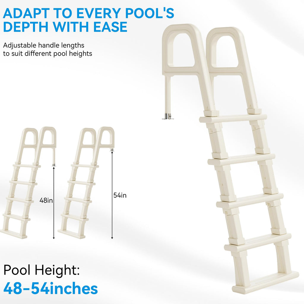 Outvita 5-Step PE Pool Ladder Above Ground, Heavy Duty Safety Deck Ladder, Anti Slip Plastic Step for Inground Swimming Pool 48in to 54in(Ivory)