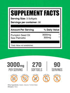 BulkSupplements.com Pumpkin Seed Oil with Saw Palmetto Softgels - Pumpkin Seed Oil Supplement, Saw Palmetto for Men & Women - Gluten Free, 3 Softgels per Serving (3000mg), 270 Count (Pack of 1)