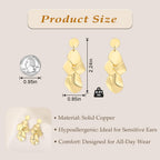 Sylph 18K Gold Plated Dangle Earrings for Women, Bohemian Chandelier Earring Stud, Lightweight Teardrop Hammered Drop Earrings Boho Jewelry for Party