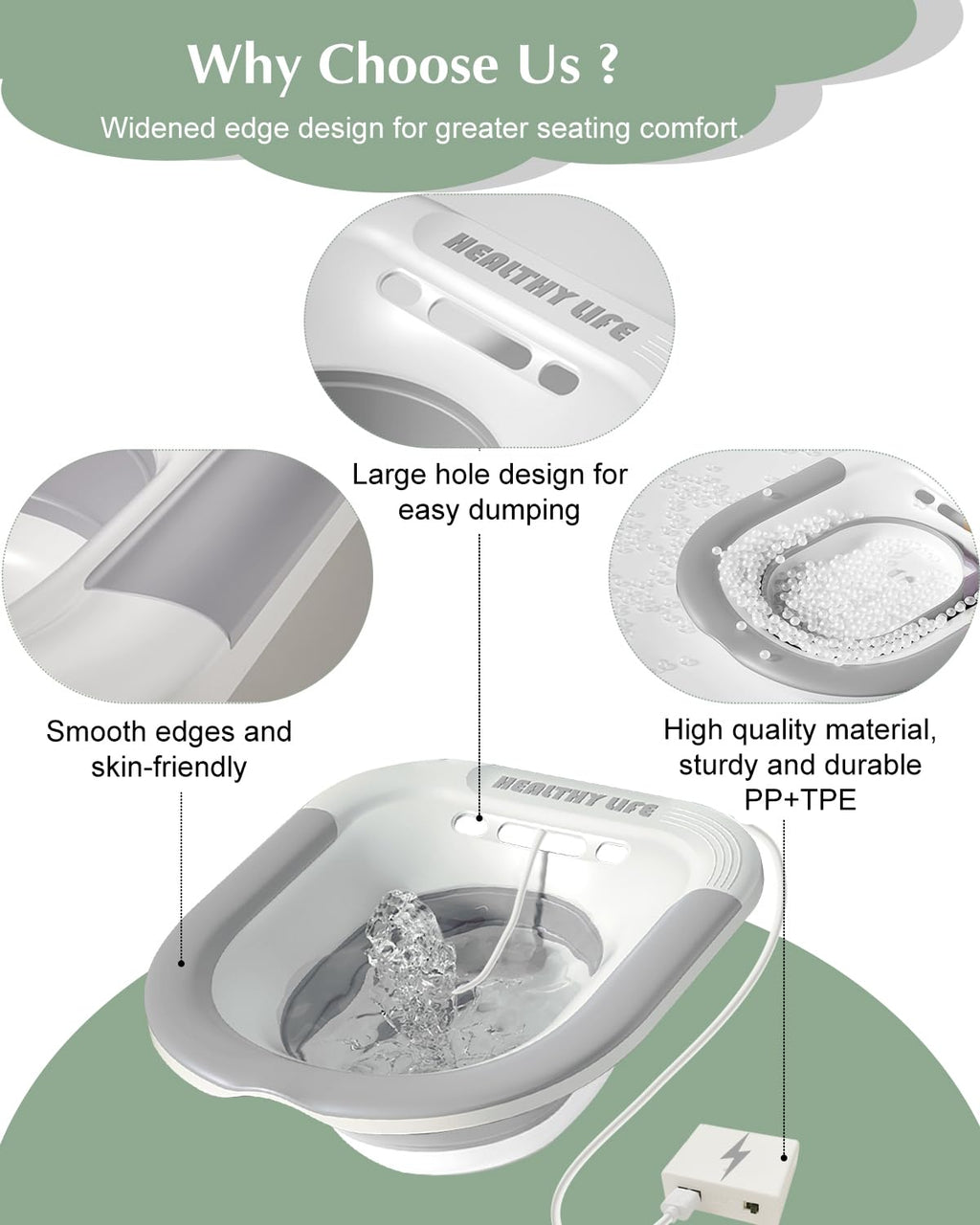 Foldable Electric Sitz Bath Kit with Automatic Flushing for Hemorrhoid Relief and Postpartum Care | Portable Hip Bath Basin for Perineal Soaking, Pain Relief, and Bidet Functionality, Easy to Use