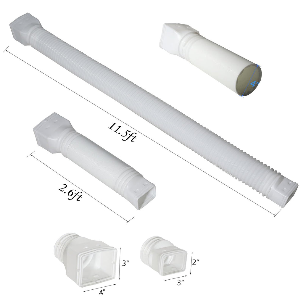 plusgutter 11.5ft Long Gutter Downspout Extensions Flexible, 4" Diameter Drain Downspout Extender, Down Spout Drain Extender for Rainwater Drainage, Extendable from 2.6ft to 11.5ft(White)