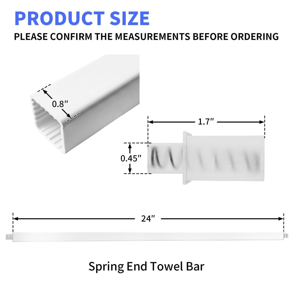 24-Inch Adjustable Towel Bar Replacement Rod Spring End Wall Mount Replacement Towel Bar for Bathroom and Kitchen Towel Storage