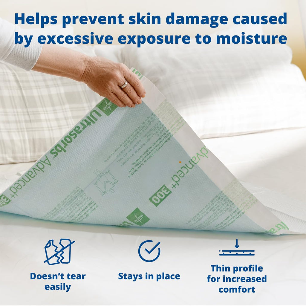 Medline Advanced Plus Ultrasorbs Drypads, 30" x 36", 23” x 36”, 40 Count, Extended Core Disposable Bed Pads, Wider Area Super Absorbent Incontinence Pads, Adult Protective Pads, 300 lb Weight Capacity