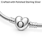 PANDORA Heart Clasp Snake Chain Bracelet - Heart Clasp - Romantic Jewelry for Her with Gift Box - Compatible Moments Charms - Sterling Silver - 6.7"