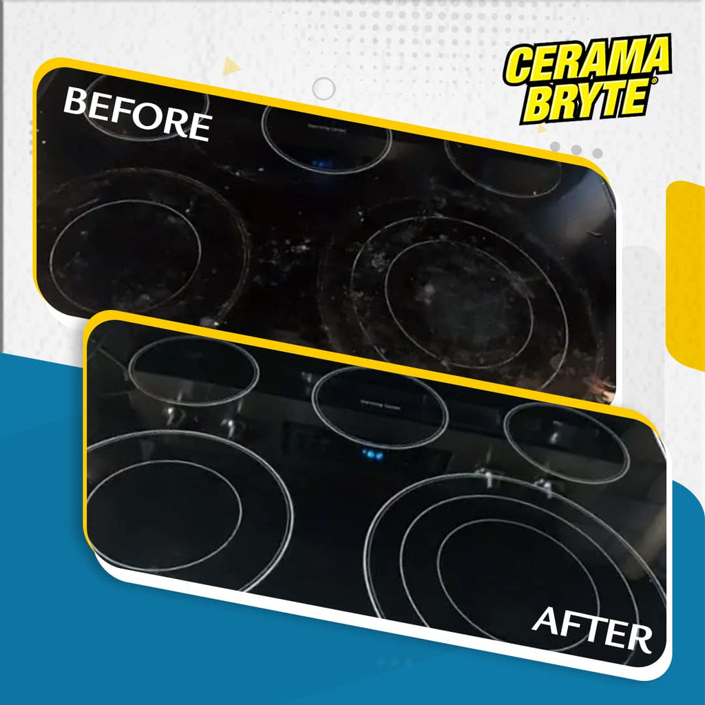 Cerama Bryte 3 x Scraper & 3 x Pad Kit Cooktop and Stove Top Cleaner for Glass - Ceramic Surfaces, 6 Piece Set