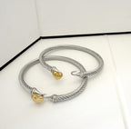 Jeolory Adjustable Twist Stainless Steel Cable Wire 14K Gold Plated Love Heart Charm Bracelets Friendship Open Bangle Wrist Cuff for Women Men