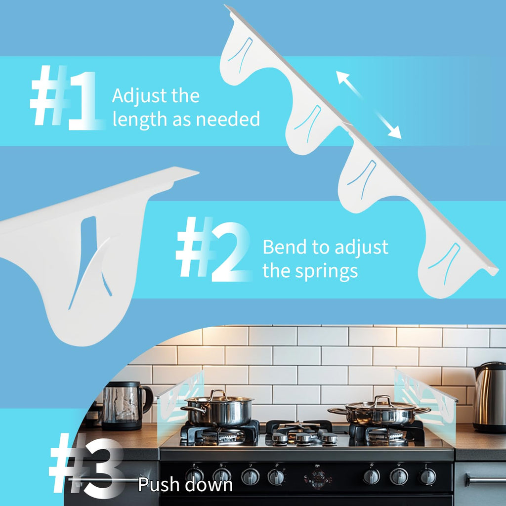 Stainless Steel Stove Counter Gap Cover (2 Pack, White), Stove Gap Guard, Stove Gap Filler for Kitchen, Range Trim Kit, Heat Resistant with Easy Clean, Adjustable Length 13.8” to 27.5”