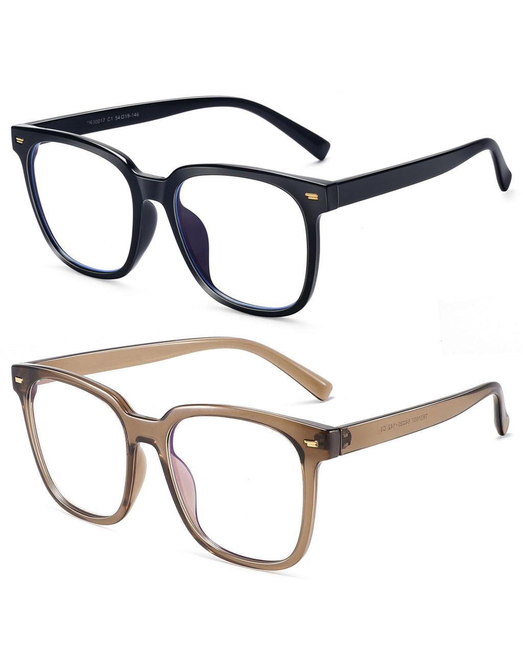 PANNER 2Pack Oversized Blue Light Blocking Glasses for Women Men Square Computer Eyeglasses Reduce Eyestrain(Black+Brown)