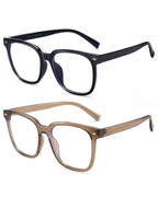 PANNER 2Pack Oversized Blue Light Blocking Glasses for Women Men Square Computer Eyeglasses Reduce Eyestrain(Black+Brown)
