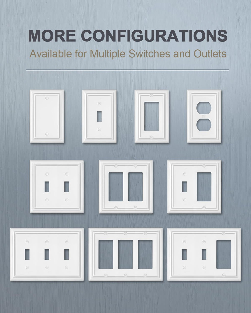 ZILLSEA Metal Wall Plates, Decorative Switch Plates and Outlet Covers (Pure White/3 Toggle 2 Pack)
