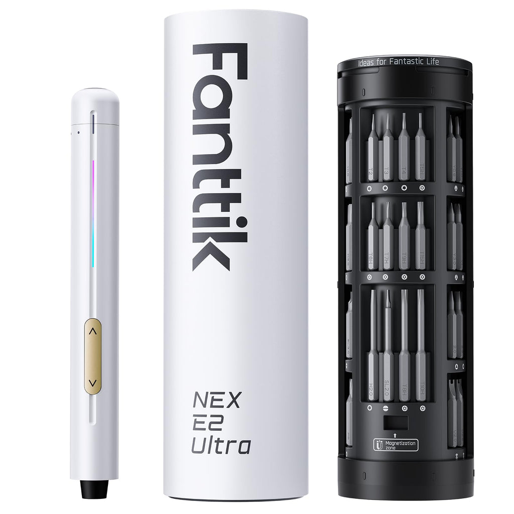Fanttik E2 Ultra Electric Screwdriver, 0.6N.m Mini Screwdriver Set, 50 Magnetic Bits, 5/32'' Precision Screwdriver for Laptop, PC, Phone, 3D Printer, RC Cars, Electronics Repair Tools for Dad (White)