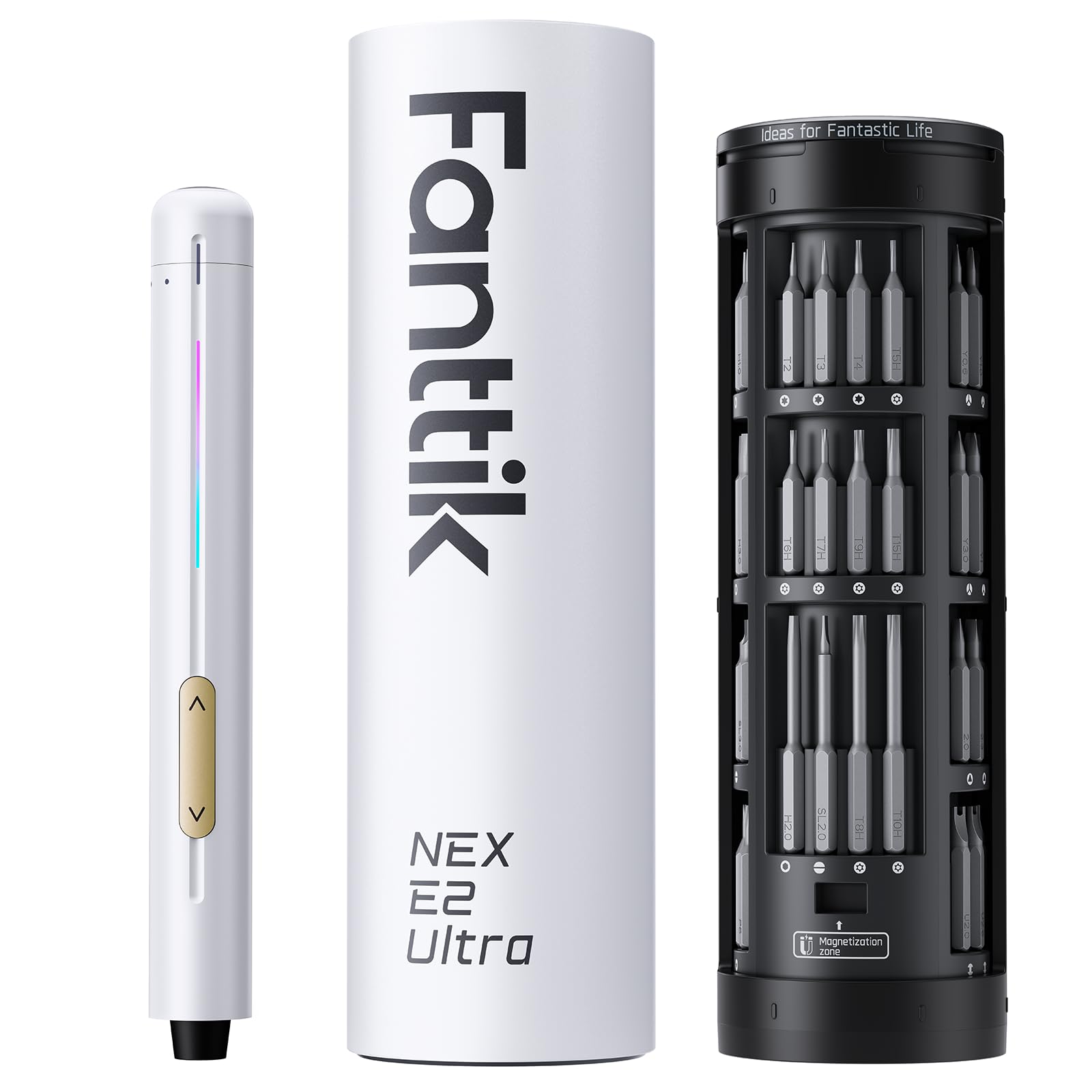 Fanttik E2 Ultra Electric Screwdriver, 0.6N.m Mini Screwdriver Set, 50 Magnetic Bits, 5/32'' Precision Screwdriver for Laptop, PC, Phone, 3D Printer, RC Cars, Electronics Repair Tools for Dad (White)