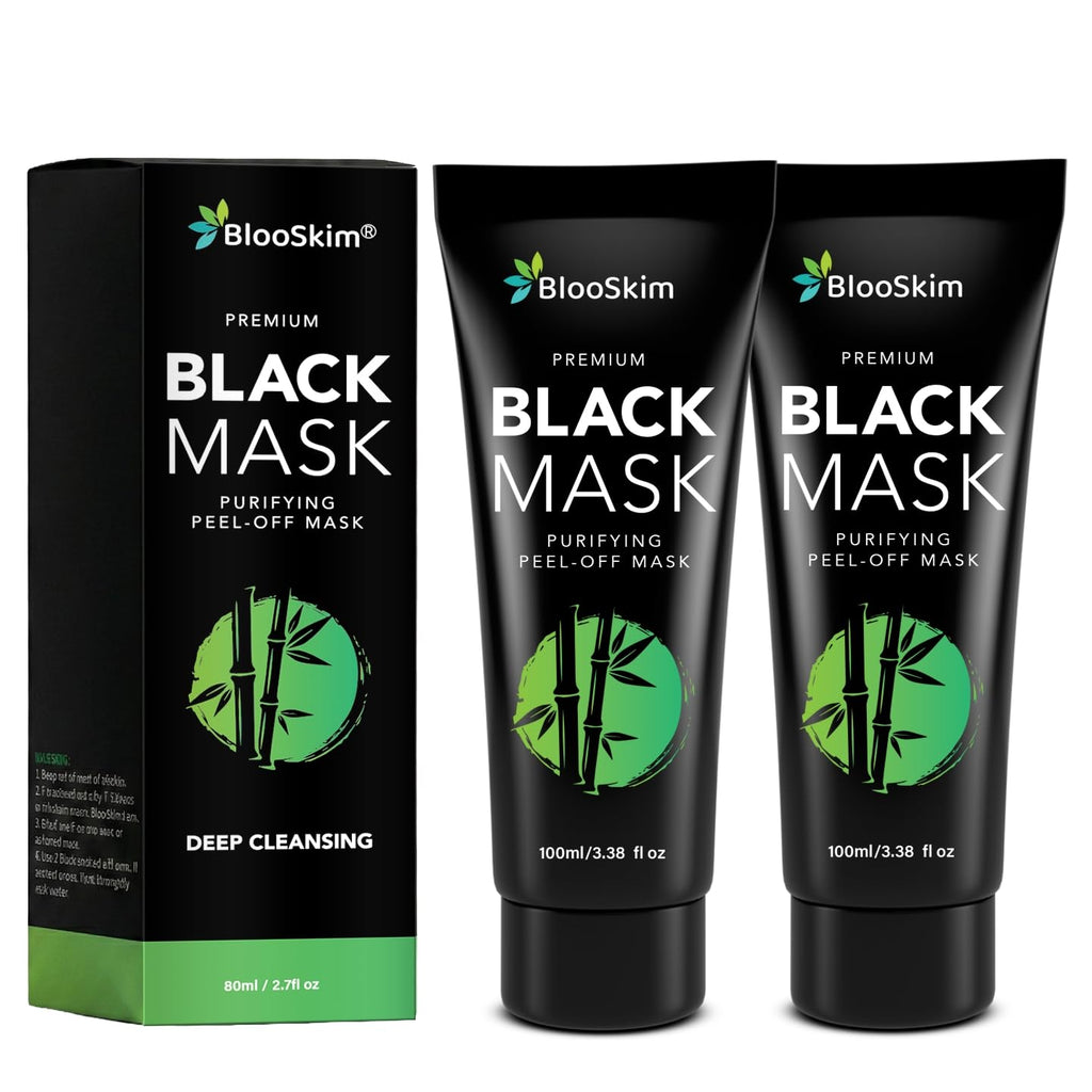 Blooskim Black Peel Off Face Mask – Charcoal Peel Off Face Mask for Oily & Combination Skin – Helps Remove Excess Oil & Lift Away Surface Impurities – Refreshing Botanical Formula, 2.8 fl oz - 2Packs