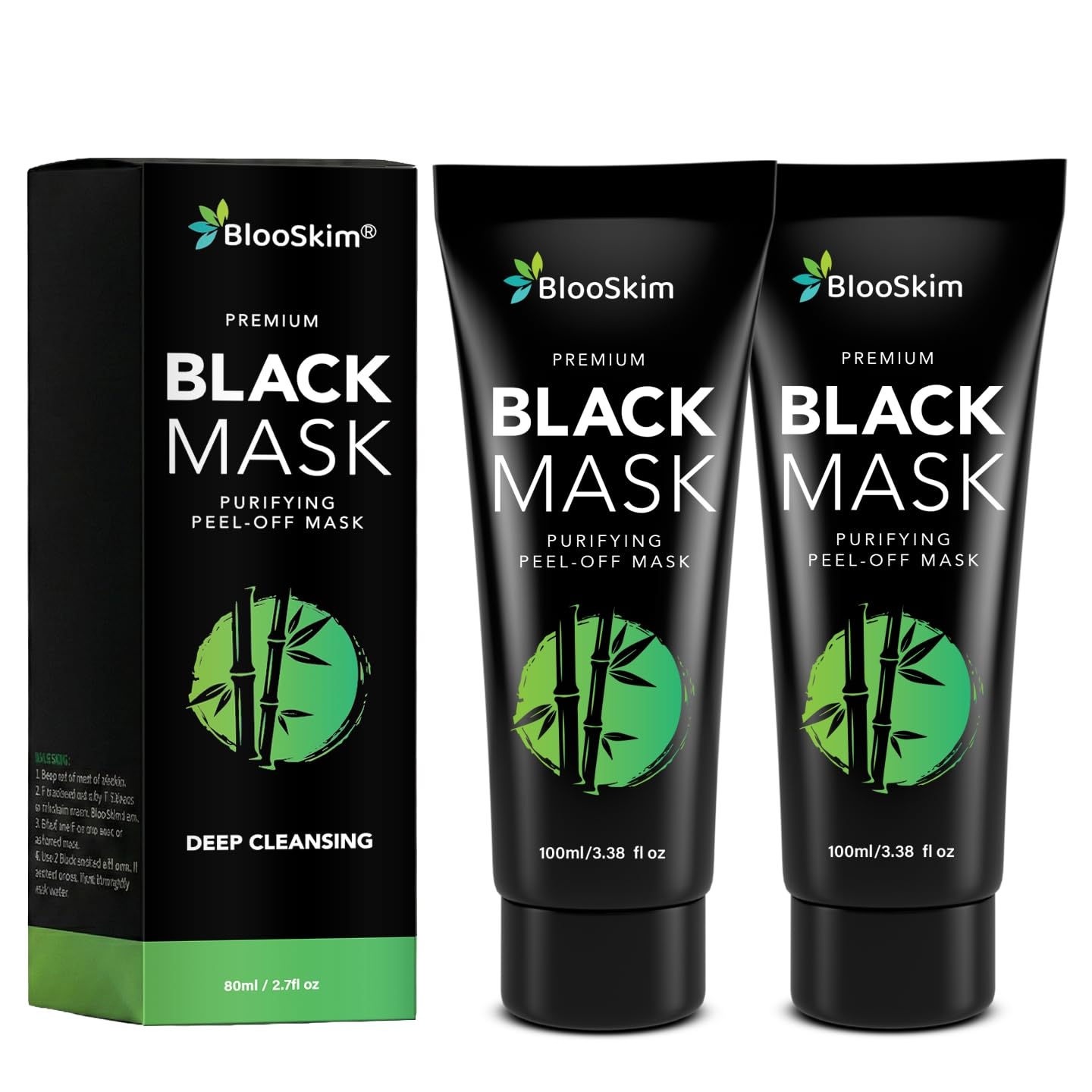 Blooskim Black Peel Off Face Mask – Charcoal Peel Off Face Mask for Oily & Combination Skin – Helps Remove Excess Oil & Lift Away Surface Impurities – Refreshing Botanical Formula, 2.8 fl oz - 2Packs