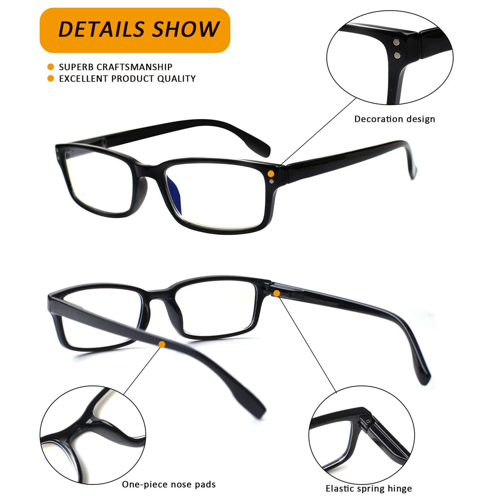 Kerecsen 6-Pack Reading Glasses Blue Light Blocking,Spring Hinge Readers for Men Women,Computer Eyeglasses (6 Black, 2.0, multiplier_x)