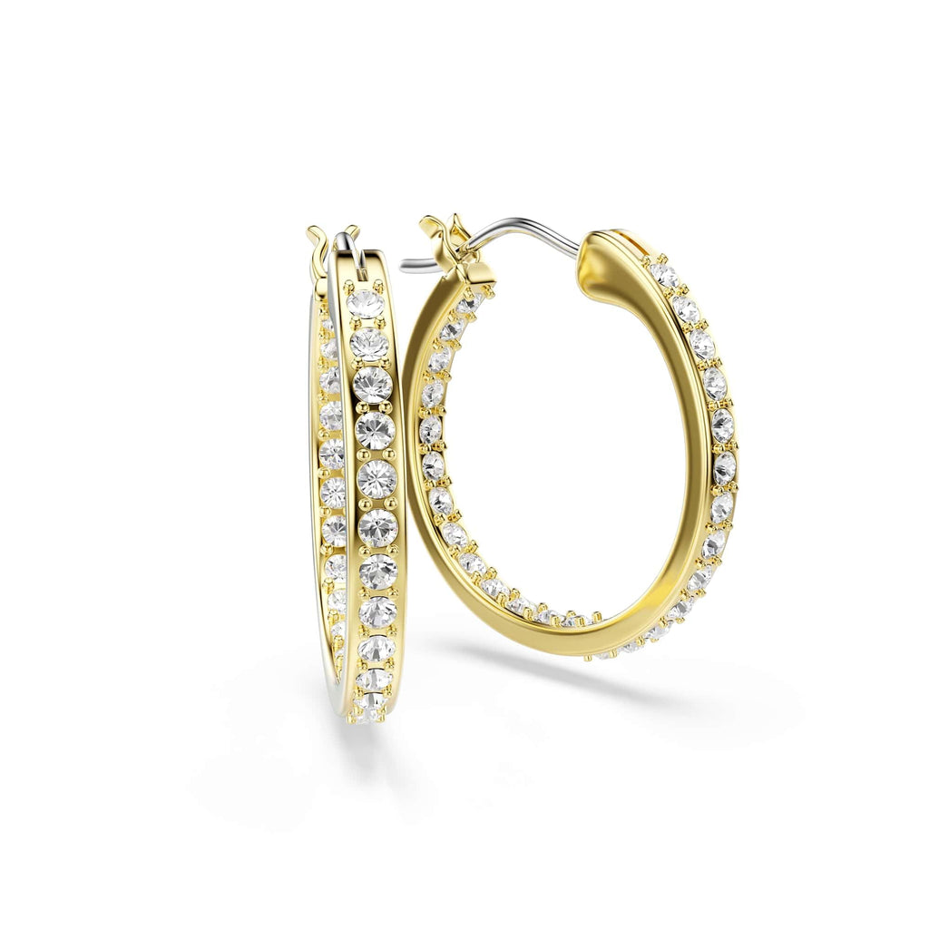 Swarovski Sommerset hoop earrings, Small, White, Gold-tone finish