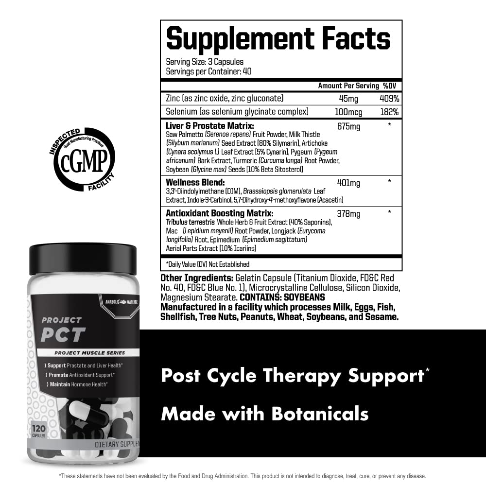 Anabolic Warfare Project PCT Supports Hormone Health, Promotes Post-Workout Recovery & Provides Liver Support - Made with Botanicals - 120 Capsules (40 Servings)
