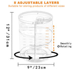 Rotating Makeup Organizer, DIY 8 Adjustable Layers Spinning Skincare Storage, Cosmetic Display Case with Brush Holder and Perfume Tray, Multi-Function Vanity Bathroom Countertop Organizer Clear