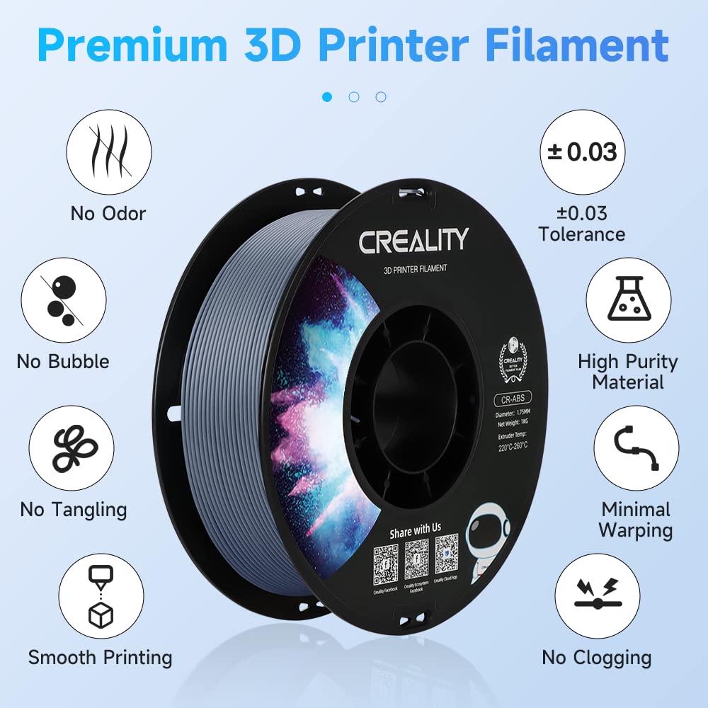 Creality ABS Filament 1.75mm, 3D Printer Filament, No-Tangling, Strong Bonding and Overhang Performance Dimensional Accuracy +/-0.02mm, 2.2lbs/Spool
