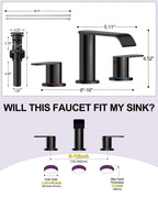 Matte Black Waterfall Bathroom Faucet for Sink 3 Hole 8 Inch Widespread Bathroom Sink Faucets with Pop-up Drain Supply Lines Stainless Steel 2-Handle Bathroom Sink Faucet for Bath Vanity Homevacious