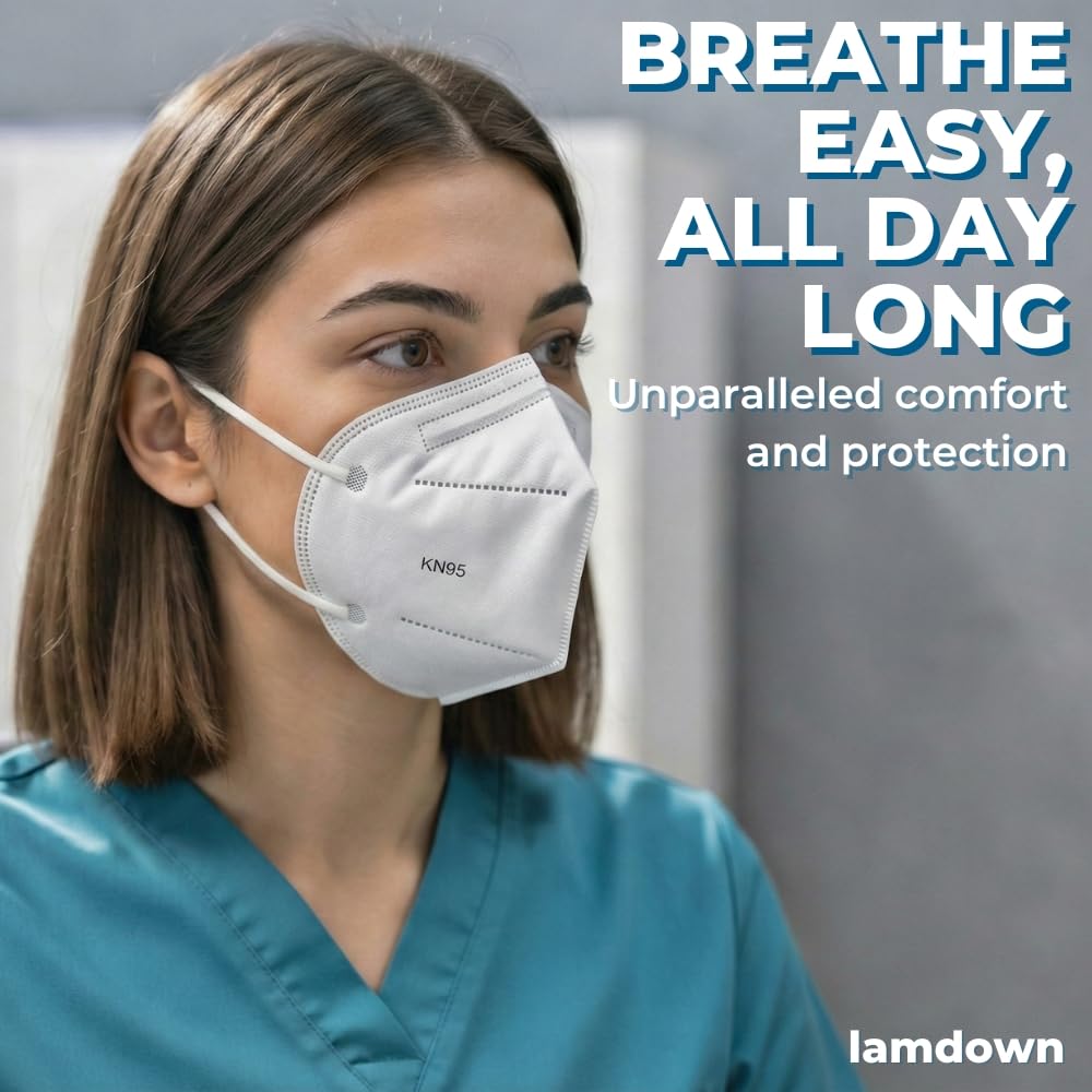 Lamdown (50-Pack) KN95 Face Masks, Individually Wrapped, Premium Disposable Dust Mask, White