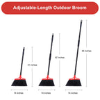 Tiumso Heavy Duty Angle Broom - 55" Adjustable Iron Handle with Stiff Bristles - Commercial-Grade Indoor/Outdoor Broom for Garage, Patio, Kitchen, Sidewalk & Concrete Cleaning (Black & Red)