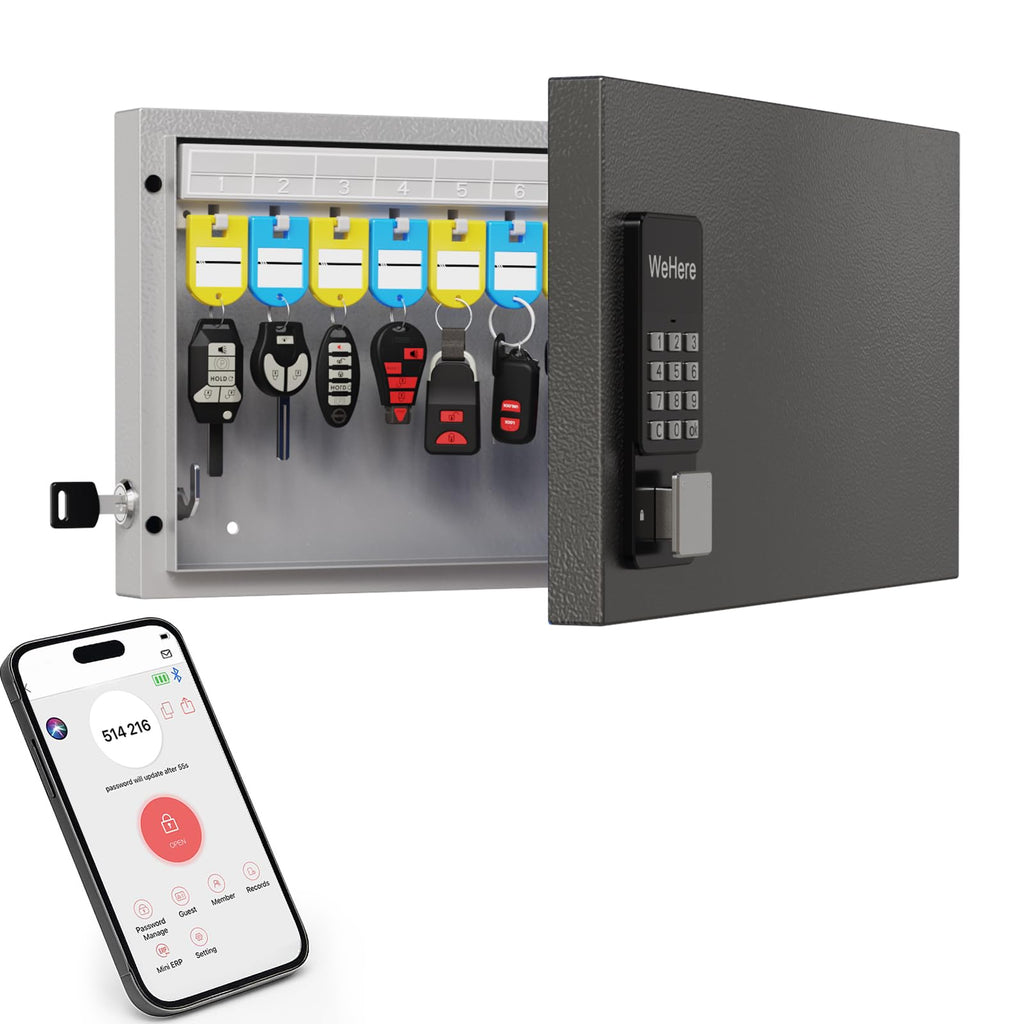 DiDiHere 24 Key Lock Box Wall Mount, APP Bluetooth/One Time Password Share/Wi-Fi Remote, Smart Key Cabinet, Key Organizer box, Access Log Tracking Key Management System Apartment, Hotel, Office, House
